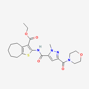 molecular formula C22H28N4O5S B10953892 ethyl 2-({[1-methyl-3-(morpholin-4-ylcarbonyl)-1H-pyrazol-5-yl]carbonyl}amino)-5,6,7,8-tetrahydro-4H-cyclohepta[b]thiophene-3-carboxylate 