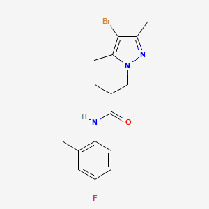 molecular formula C16H19BrFN3O B10954264 3-(4-bromo-3,5-dimethyl-1H-pyrazol-1-yl)-N-(4-fluoro-2-methylphenyl)-2-methylpropanamide 