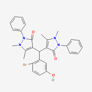 molecular formula C29H27BrN4O3 B10954294 4-[(2-bromo-5-hydroxyphenyl)(1,5-dimethyl-3-oxo-2-phenyl-2,3-dihydro-1H-pyrazol-4-yl)methyl]-1,5-dimethyl-2-phenyl-1,2-dihydro-3H-pyrazol-3-one 