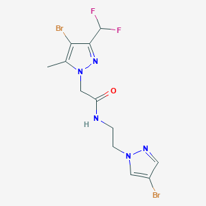molecular formula C12H13Br2F2N5O B10954475 2-[4-bromo-3-(difluoromethyl)-5-methyl-1H-pyrazol-1-yl]-N-[2-(4-bromo-1H-pyrazol-1-yl)ethyl]acetamide 