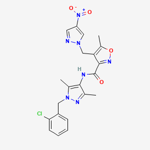 molecular formula C21H20ClN7O4 B10954524 N-[1-(2-chlorobenzyl)-3,5-dimethyl-1H-pyrazol-4-yl]-5-methyl-4-[(4-nitro-1H-pyrazol-1-yl)methyl]-1,2-oxazole-3-carboxamide 