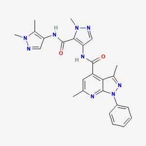 molecular formula C25H25N9O2 B10954603 N-{5-[(1,5-dimethyl-1H-pyrazol-4-yl)carbamoyl]-1-methyl-1H-pyrazol-4-yl}-3,6-dimethyl-1-phenyl-1H-pyrazolo[3,4-b]pyridine-4-carboxamide 