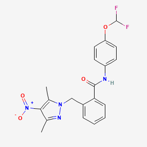 molecular formula C20H18F2N4O4 B10954679 N-[4-(difluoromethoxy)phenyl]-2-[(3,5-dimethyl-4-nitro-1H-pyrazol-1-yl)methyl]benzamide 
