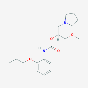 molecular formula C38H58N4O12 B010955 N-(2-(1-Methoxymethyl)-2-(2-propoxyphenylcarbamoyloxy)ethyl)pyrrolidinium oxalate CAS No. 106585-86-8