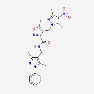 molecular formula C23H25N7O4 B10955126 4-[(3,5-dimethyl-4-nitro-1H-pyrazol-1-yl)methyl]-N-[(3,5-dimethyl-1-phenyl-1H-pyrazol-4-yl)methyl]-5-methyl-1,2-oxazole-3-carboxamide 