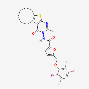 molecular formula C25H21F4N3O4S B10955442 N-(2-methyl-4-oxo-5,6,7,8,9,10-hexahydrocycloocta[4,5]thieno[2,3-d]pyrimidin-3(4H)-yl)-5-[(2,3,5,6-tetrafluorophenoxy)methyl]furan-2-carboxamide 
