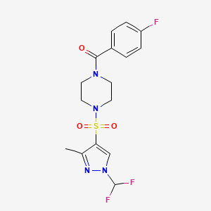 molecular formula C16H17F3N4O3S B10955649 (4-{[1-(difluoromethyl)-3-methyl-1H-pyrazol-4-yl]sulfonyl}piperazin-1-yl)(4-fluorophenyl)methanone 