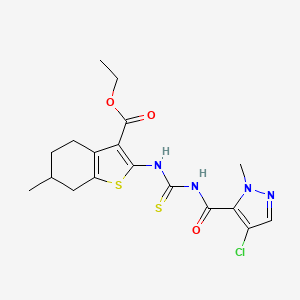 molecular formula C18H21ClN4O3S2 B10955660 ethyl 2-({[(4-chloro-1-methyl-1H-pyrazol-5-yl)carbonyl]carbamothioyl}amino)-6-methyl-4,5,6,7-tetrahydro-1-benzothiophene-3-carboxylate 