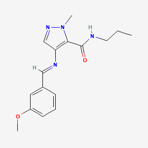 molecular formula C16H20N4O2 B10956831 4-{[(E)-(3-methoxyphenyl)methylidene]amino}-1-methyl-N-propyl-1H-pyrazole-5-carboxamide 