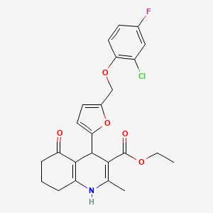 molecular formula C24H23ClFNO5 B10956987 Ethyl 4-{5-[(2-chloro-4-fluorophenoxy)methyl]furan-2-yl}-2-methyl-5-oxo-1,4,5,6,7,8-hexahydroquinoline-3-carboxylate 