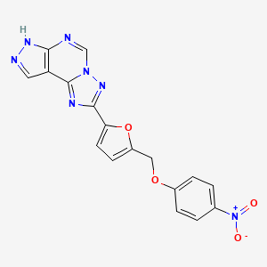 molecular formula C17H11N7O4 B10957340 2-{5-[(4-Nitrophenoxy)methyl]-2-furyl}-7H-pyrazolo[4,3-E][1,2,4]triazolo[1,5-C]pyrimidine 