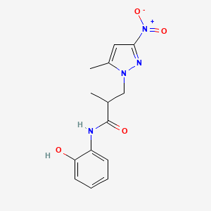 molecular formula C14H16N4O4 B10958199 N-(2-hydroxyphenyl)-2-methyl-3-(5-methyl-3-nitro-1H-pyrazol-1-yl)propanamide 