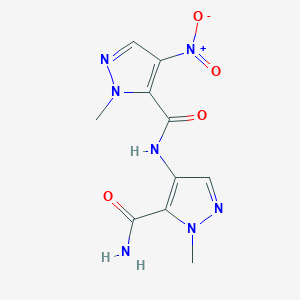 molecular formula C10H11N7O4 B10959850 N-(5-carbamoyl-1-methyl-1H-pyrazol-4-yl)-1-methyl-4-nitro-1H-pyrazole-5-carboxamide 
