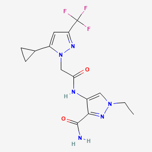 molecular formula C15H17F3N6O2 B10960126 4-({[5-cyclopropyl-3-(trifluoromethyl)-1H-pyrazol-1-yl]acetyl}amino)-1-ethyl-1H-pyrazole-3-carboxamide 