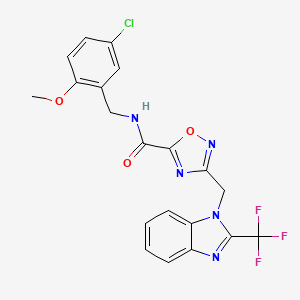 molecular formula C20H15ClF3N5O3 B10961112 N-(5-chloro-2-methoxybenzyl)-3-{[2-(trifluoromethyl)-1H-benzimidazol-1-yl]methyl}-1,2,4-oxadiazole-5-carboxamide 