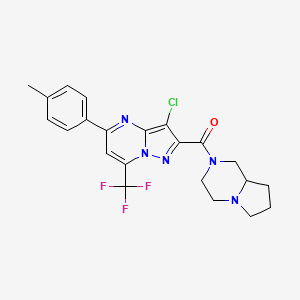molecular formula C22H21ClF3N5O B10961378 [3-chloro-5-(4-methylphenyl)-7-(trifluoromethyl)pyrazolo[1,5-a]pyrimidin-2-yl](hexahydropyrrolo[1,2-a]pyrazin-2(1H)-yl)methanone 