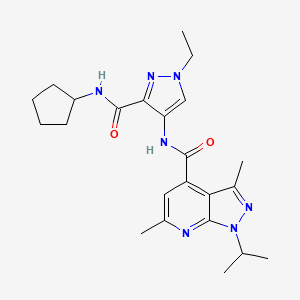 molecular formula C23H31N7O2 B10961806 N-[3-(cyclopentylcarbamoyl)-1-ethyl-1H-pyrazol-4-yl]-3,6-dimethyl-1-(propan-2-yl)-1H-pyrazolo[3,4-b]pyridine-4-carboxamide 