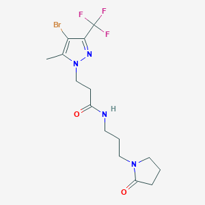 molecular formula C15H20BrF3N4O2 B10961934 3-[4-bromo-5-methyl-3-(trifluoromethyl)-1H-pyrazol-1-yl]-N-[3-(2-oxopyrrolidin-1-yl)propyl]propanamide 