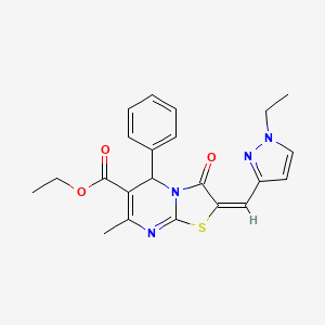 molecular formula C22H22N4O3S B10962379 ethyl (2E)-2-[(1-ethyl-1H-pyrazol-3-yl)methylidene]-7-methyl-3-oxo-5-phenyl-2,3-dihydro-5H-[1,3]thiazolo[3,2-a]pyrimidine-6-carboxylate 
