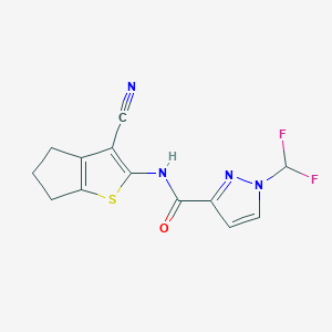 molecular formula C13H10F2N4OS B10962405 N-(3-cyano-5,6-dihydro-4H-cyclopenta[b]thiophen-2-yl)-1-(difluoromethyl)-1H-pyrazole-3-carboxamide 