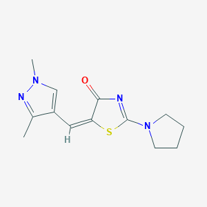 molecular formula C13H16N4OS B10962505 4(5H)-Thiazolone, 5-[(1,3-dimethyl-1H-pyrazol-4-yl)methylidene]-2-(1-pyrrolidinyl)- 