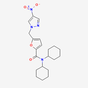 molecular formula C21H28N4O4 B10962887 N,N-dicyclohexyl-5-[(4-nitro-1H-pyrazol-1-yl)methyl]furan-2-carboxamide 