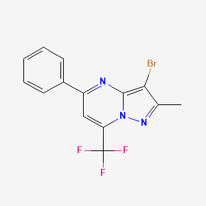 molecular formula C14H9BrF3N3 B10963374 3-Bromo-2-methyl-5-phenyl-7-(trifluoromethyl)pyrazolo[1,5-a]pyrimidine 