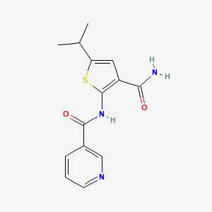 molecular formula C14H15N3O2S B10963552 N-[3-carbamoyl-5-(propan-2-yl)thiophen-2-yl]pyridine-3-carboxamide 