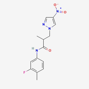 molecular formula C14H15FN4O3 B10963696 N-(3-fluoro-4-methylphenyl)-2-methyl-3-(4-nitro-1H-pyrazol-1-yl)propanamide 