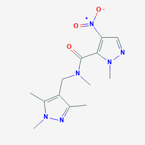 molecular formula C13H18N6O3 B10963791 N,1-dimethyl-4-nitro-N-[(1,3,5-trimethyl-1H-pyrazol-4-yl)methyl]-1H-pyrazole-5-carboxamide 