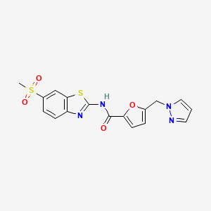 molecular formula C17H14N4O4S2 B10964148 N-[6-(methylsulfonyl)-1,3-benzothiazol-2-yl]-5-(1H-pyrazol-1-ylmethyl)furan-2-carboxamide 
