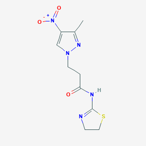 molecular formula C10H13N5O3S B10964236 N-(4,5-dihydro-1,3-thiazol-2-yl)-3-(3-methyl-4-nitro-1H-pyrazol-1-yl)propanamide 