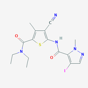 molecular formula C16H18IN5O2S B10964532 N-[3-cyano-5-(diethylcarbamoyl)-4-methylthiophen-2-yl]-4-iodo-1-methyl-1H-pyrazole-5-carboxamide 