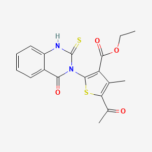 molecular formula C18H16N2O4S2 B10964712 ethyl 5-acetyl-4-methyl-2-(4-oxo-2-sulfanylquinazolin-3(4H)-yl)thiophene-3-carboxylate 