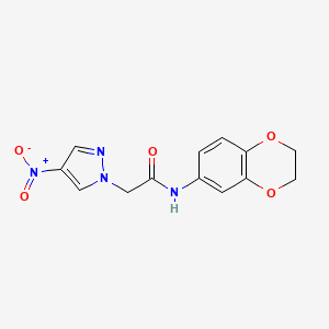 molecular formula C13H12N4O5 B10964739 N-(2,3-dihydro-1,4-benzodioxin-6-yl)-2-(4-nitro-1H-pyrazol-1-yl)acetamide 