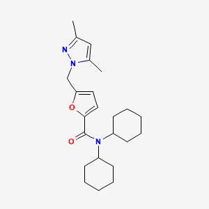 molecular formula C23H33N3O2 B10964788 N,N-dicyclohexyl-5-[(3,5-dimethyl-1H-pyrazol-1-yl)methyl]furan-2-carboxamide 