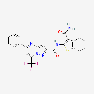 molecular formula C23H18F3N5O2S B10965426 N-(3-carbamoyl-4,5,6,7-tetrahydro-1-benzothiophen-2-yl)-5-phenyl-7-(trifluoromethyl)pyrazolo[1,5-a]pyrimidine-2-carboxamide 