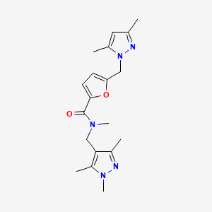 molecular formula C19H25N5O2 B10966065 5-[(3,5-dimethyl-1H-pyrazol-1-yl)methyl]-N-methyl-N-[(1,3,5-trimethyl-1H-pyrazol-4-yl)methyl]furan-2-carboxamide 