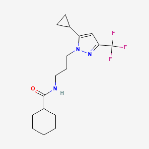 molecular formula C17H24F3N3O B10966355 N-{3-[5-cyclopropyl-3-(trifluoromethyl)-1H-pyrazol-1-yl]propyl}cyclohexanecarboxamide 