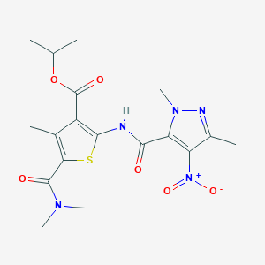 molecular formula C18H23N5O6S B10966560 propan-2-yl 5-(dimethylcarbamoyl)-2-{[(1,3-dimethyl-4-nitro-1H-pyrazol-5-yl)carbonyl]amino}-4-methylthiophene-3-carboxylate 