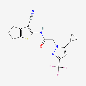 molecular formula C17H15F3N4OS B10966698 N-(3-cyano-5,6-dihydro-4H-cyclopenta[b]thiophen-2-yl)-2-[5-cyclopropyl-3-(trifluoromethyl)-1H-pyrazol-1-yl]acetamide 
