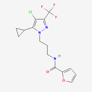 molecular formula C15H15ClF3N3O2 B10967332 N-{3-[4-chloro-5-cyclopropyl-3-(trifluoromethyl)-1H-pyrazol-1-yl]propyl}furan-2-carboxamide 