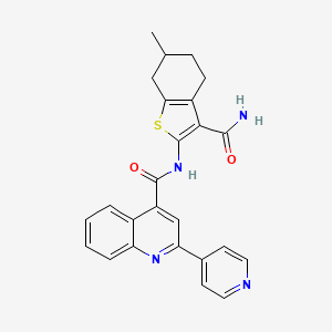 molecular formula C25H22N4O2S B10967903 N-(3-carbamoyl-6-methyl-4,5,6,7-tetrahydro-1-benzothiophen-2-yl)-2-(pyridin-4-yl)quinoline-4-carboxamide 