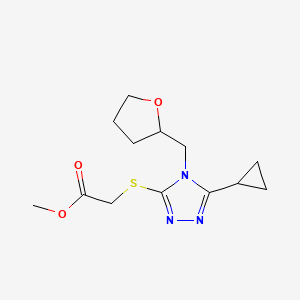molecular formula C13H19N3O3S B10968497 methyl {[5-cyclopropyl-4-(tetrahydrofuran-2-ylmethyl)-4H-1,2,4-triazol-3-yl]sulfanyl}acetate 