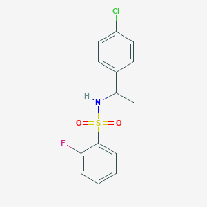 molecular formula C14H13ClFNO2S B10968517 N-[1-(4-chlorophenyl)ethyl]-2-fluorobenzenesulfonamide 