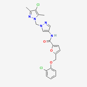 molecular formula C21H19Cl2N5O3 B10968739 N-{1-[(4-chloro-3,5-dimethyl-1H-pyrazol-1-yl)methyl]-1H-pyrazol-4-yl}-5-[(2-chlorophenoxy)methyl]furan-2-carboxamide 