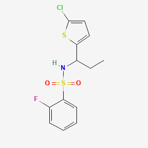 molecular formula C13H13ClFNO2S2 B10969246 N-[1-(5-chlorothiophen-2-yl)propyl]-2-fluorobenzenesulfonamide 