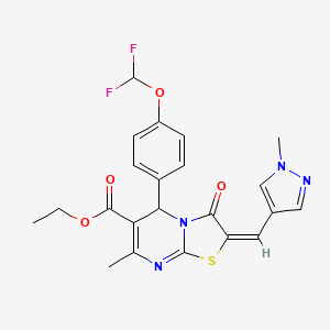 molecular formula C22H20F2N4O4S B10969576 ethyl (2E)-5-[4-(difluoromethoxy)phenyl]-7-methyl-2-[(1-methyl-1H-pyrazol-4-yl)methylidene]-3-oxo-2,3-dihydro-5H-[1,3]thiazolo[3,2-a]pyrimidine-6-carboxylate 