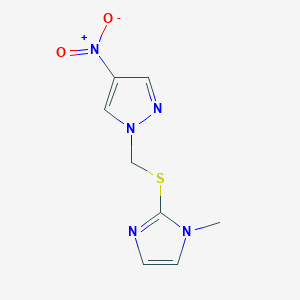 molecular formula C8H9N5O2S B10970025 1-{[(1-methyl-1H-imidazol-2-yl)sulfanyl]methyl}-4-nitro-1H-pyrazole 