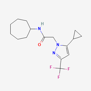 molecular formula C16H22F3N3O B10970337 N-cycloheptyl-2-[5-cyclopropyl-3-(trifluoromethyl)-1H-pyrazol-1-yl]acetamide 